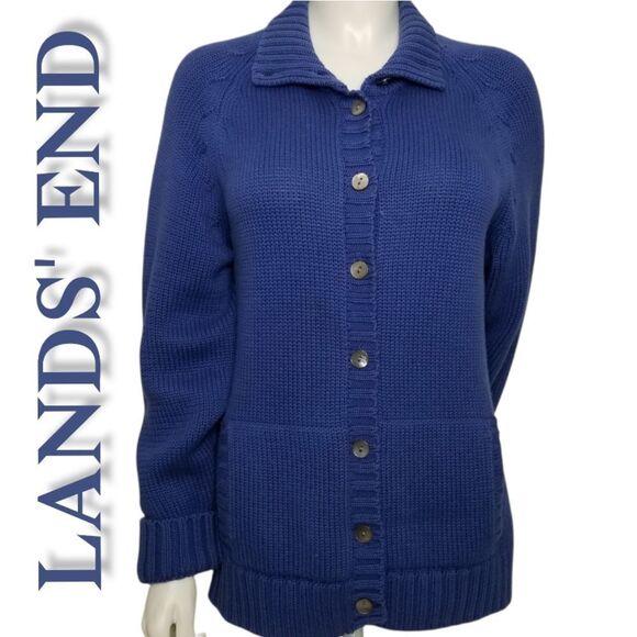 Lands' End Women's Blue Button Up Sweater - Picture 8 of 8